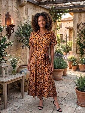 Anthropologie Porridge Leopard Print Maxi Shirt Dress